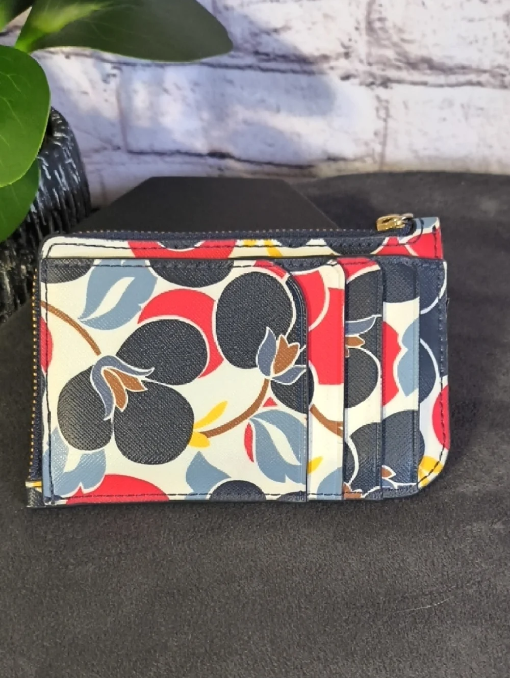 kate spade Floral Zip Card Wallet in Navy, Red, White & Yellow